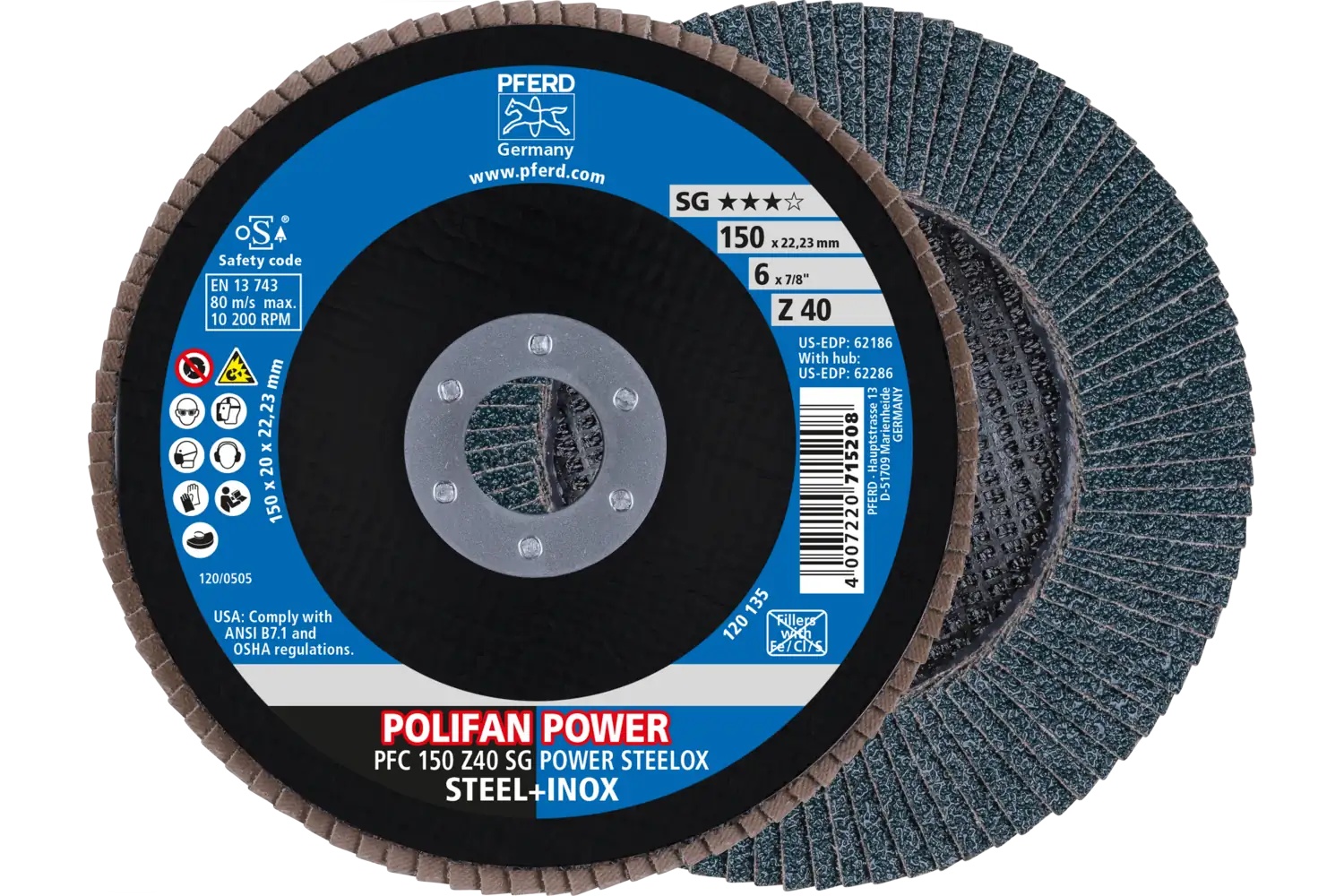 Picture of Pferd Flap Disc, 6" x 7/8, Z SG Power Steelox, 40 Grit, T29, Conical, Zirconia